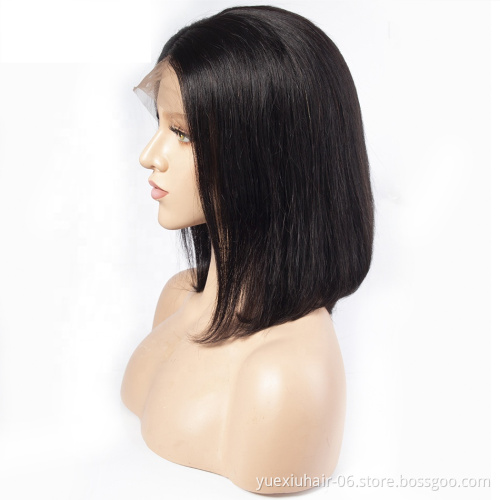 Cuticle Aligned Pre Plucked Natural Brazilian Human Hair Short 13*4 Straight Human Wig high Density.